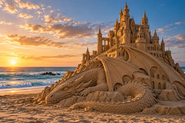 An imaginative sandcastle artwork from the beach and fantasy castle collection.