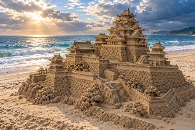 An imaginative sandcastle artwork from the beach and fantasy castle collection.