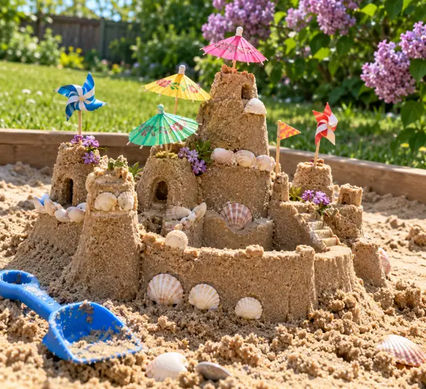 Whimsical Backyard Sand Fort.