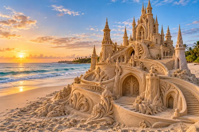 An imaginative sandcastle artwork from the beach and fantasy castle collection.
