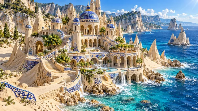 An imaginative sandcastle artwork from the beach and fantasy castle collection.
