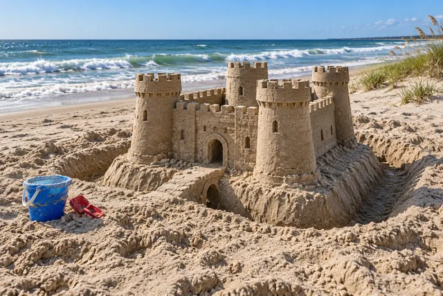 An imaginative sandcastle artwork from the beach and fantasy castle collection.