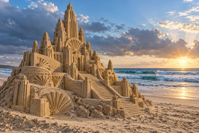 An imaginative sandcastle artwork from the beach and fantasy castle collection.