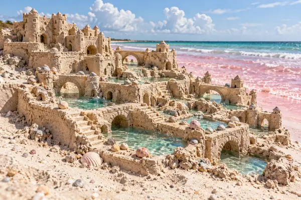 Arched Sand Palace by Pink Waters.