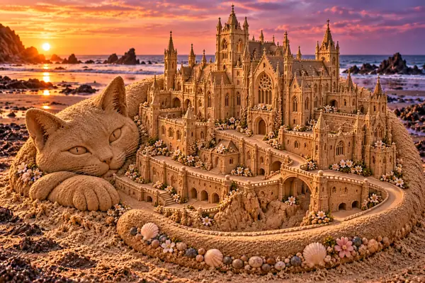 Sunset Gothic Mansion Within a Sand Cat.