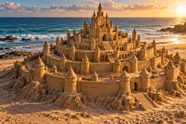 An imaginative sandcastle artwork from the beach and fantasy castle collection.