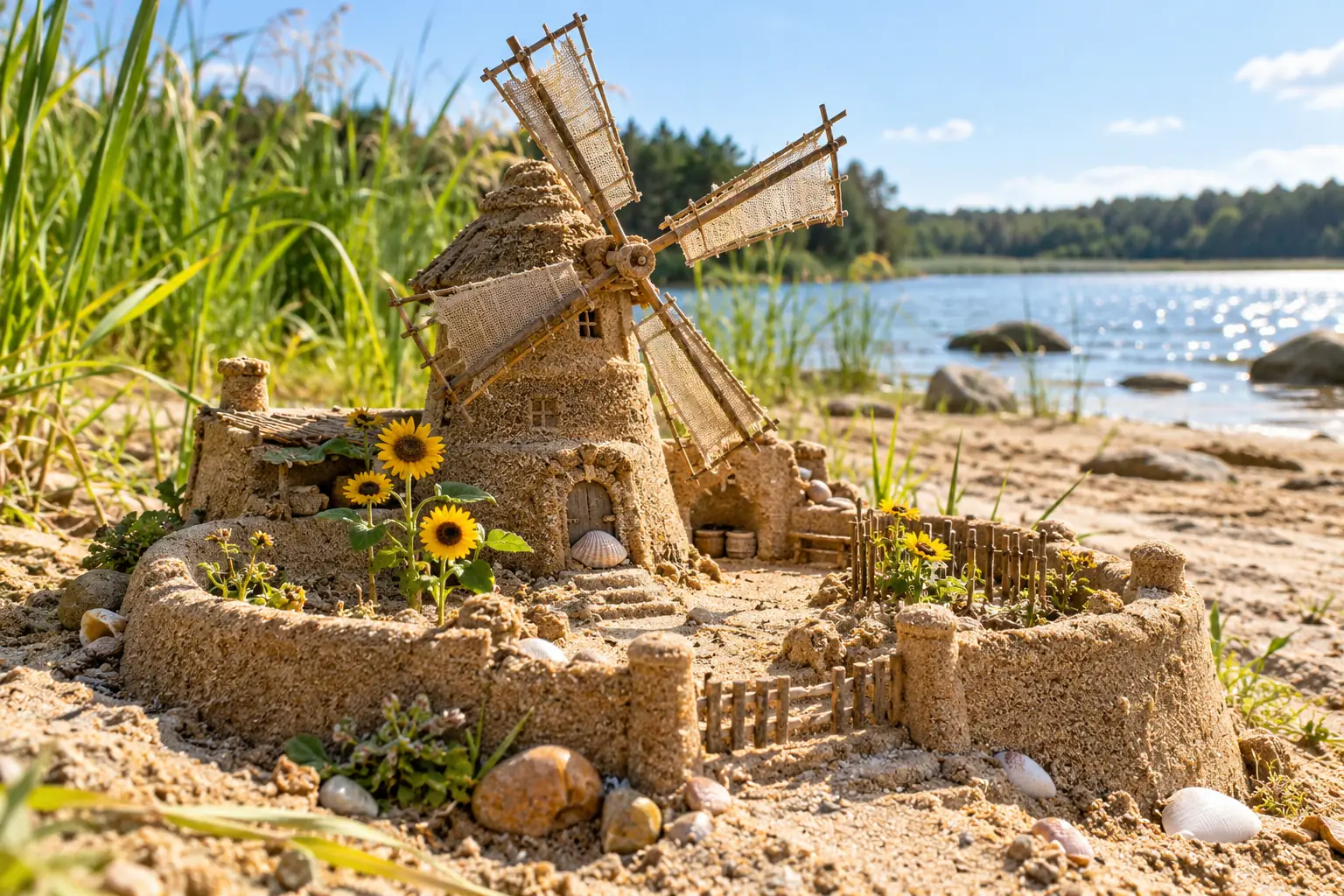 Miniature Sand Windmill by the Lake.