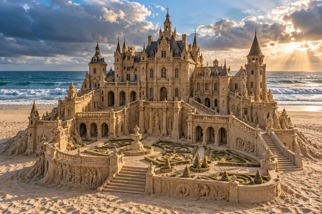 An imaginative sandcastle artwork from the beach and fantasy castle collection.