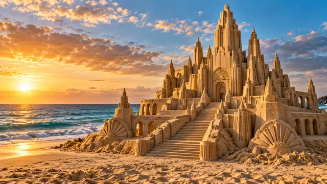 An imaginative sandcastle artwork from the beach and fantasy castle collection.