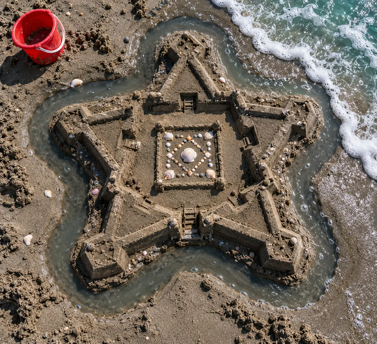Miniature Sand Star Fort with Shell Mosaic.