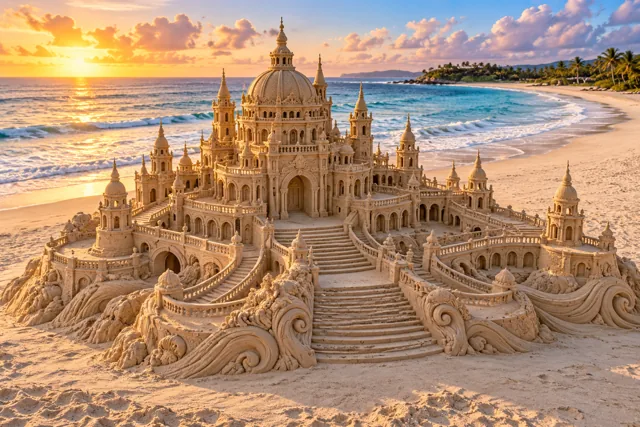 An imaginative sandcastle artwork from the beach and fantasy castle collection.