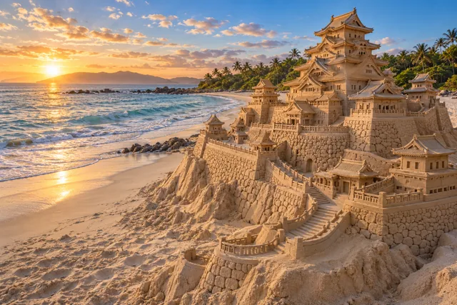 An imaginative sandcastle artwork from the beach and fantasy castle collection.