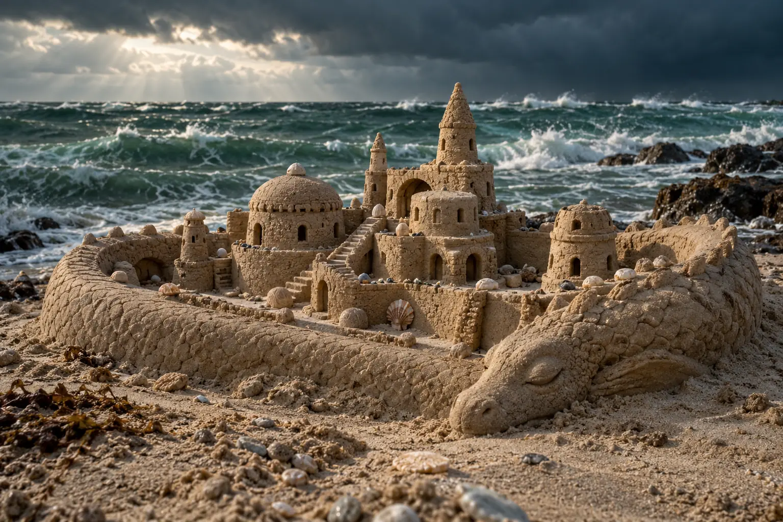 Sea Serpent Sandcastle by Stormy Waters.