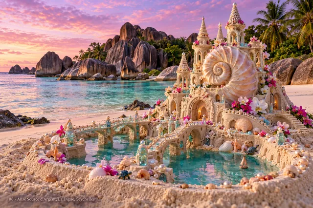 An imaginative sandcastle artwork from the beach and fantasy castle collection.
