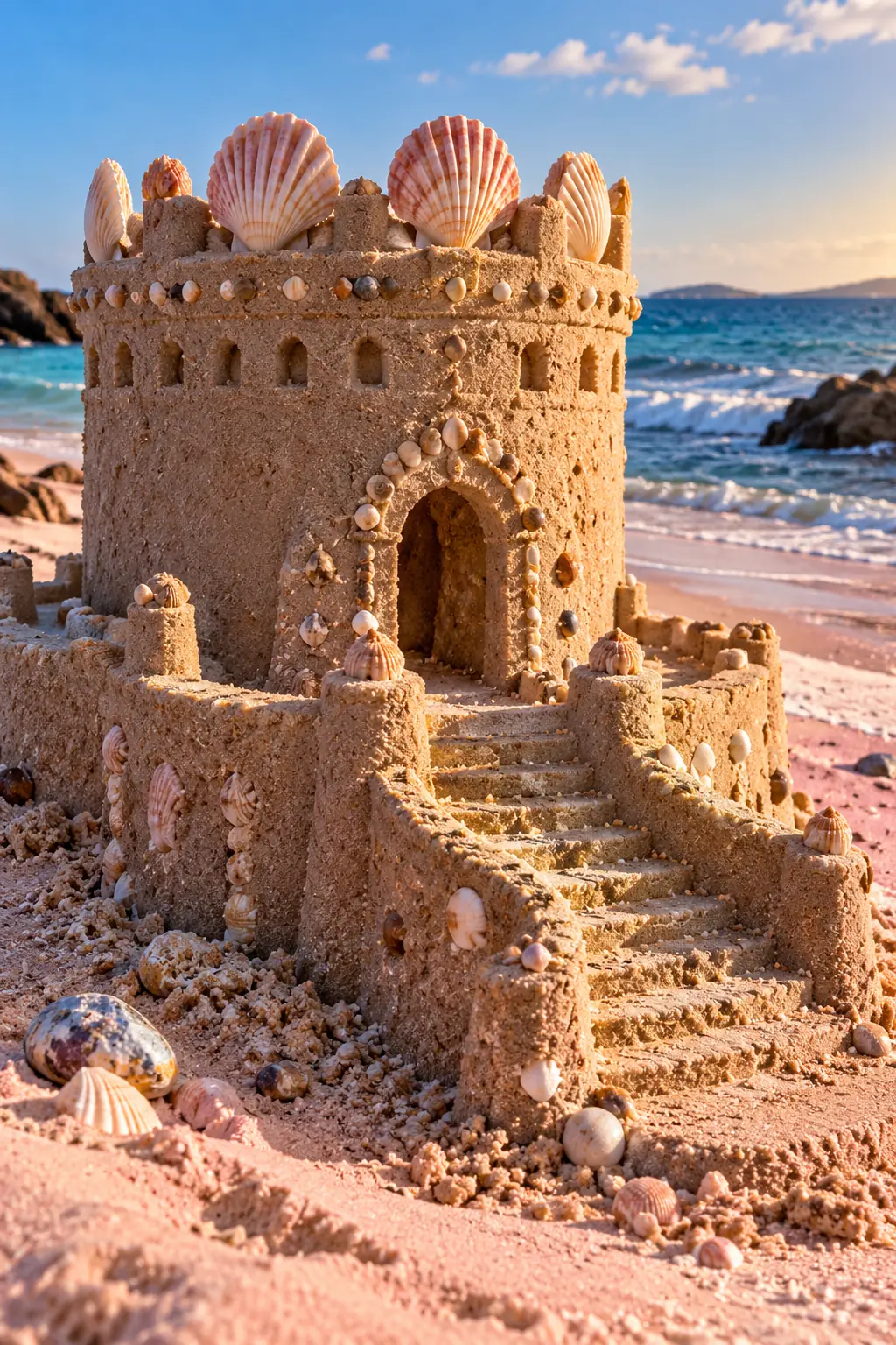 Shell-Crowned Sand Keep by Cobalt Sea.