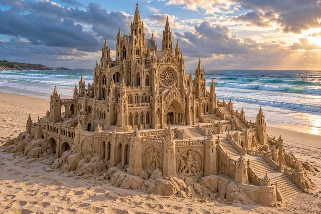 An imaginative sandcastle artwork from the beach and fantasy castle collection.