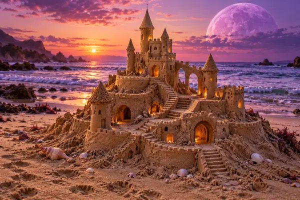 Ochre Sandcastle Under a Lavender Moon.