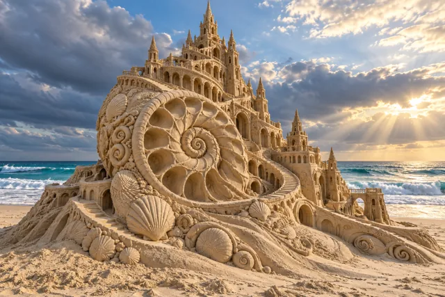 An imaginative sandcastle artwork from the beach and fantasy castle collection.