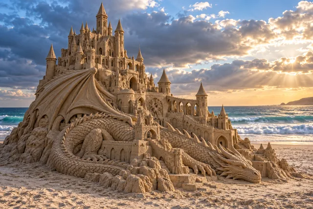 An imaginative sandcastle artwork from the beach and fantasy castle collection.