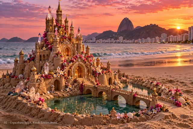 An imaginative sandcastle artwork from the beach and fantasy castle collection.
