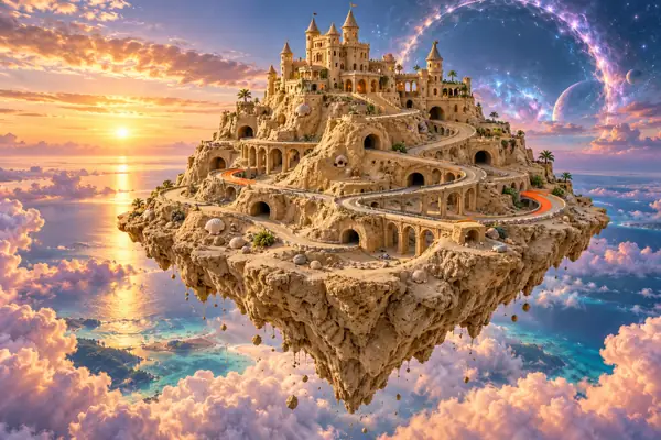 Floating Sandcastle Mountain Raceway in the Cosmos.