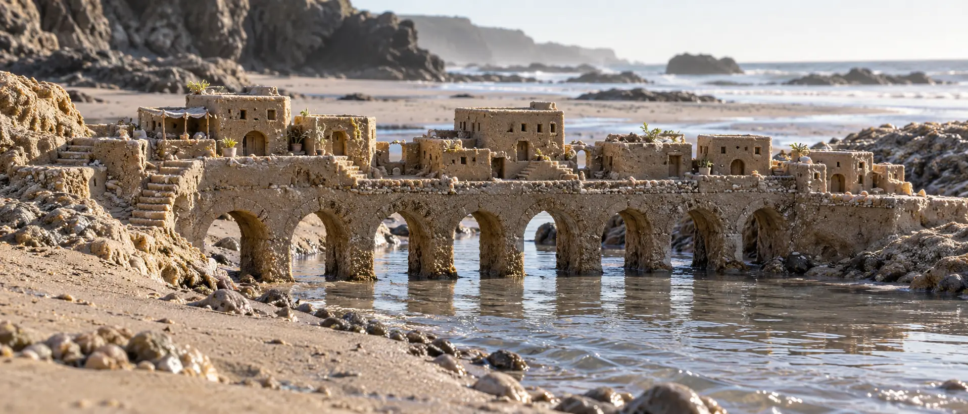 Miniature Sand Town Beneath an Eight-Arch Viaduct.