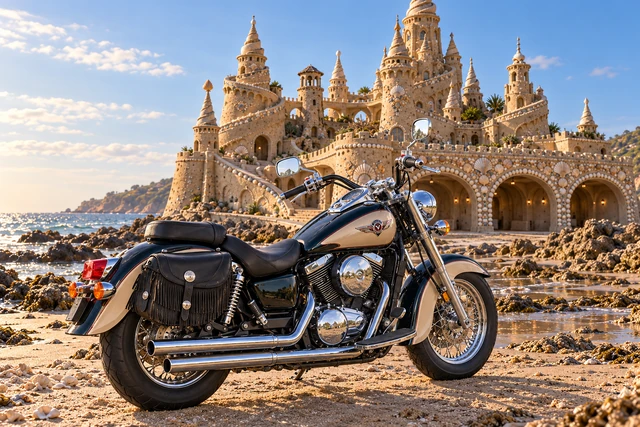 Santi’s 1999 Kawasaki Vulcan Classic 1500. Vulcan Before Tideshell Crown. Fictional automotive artwork.