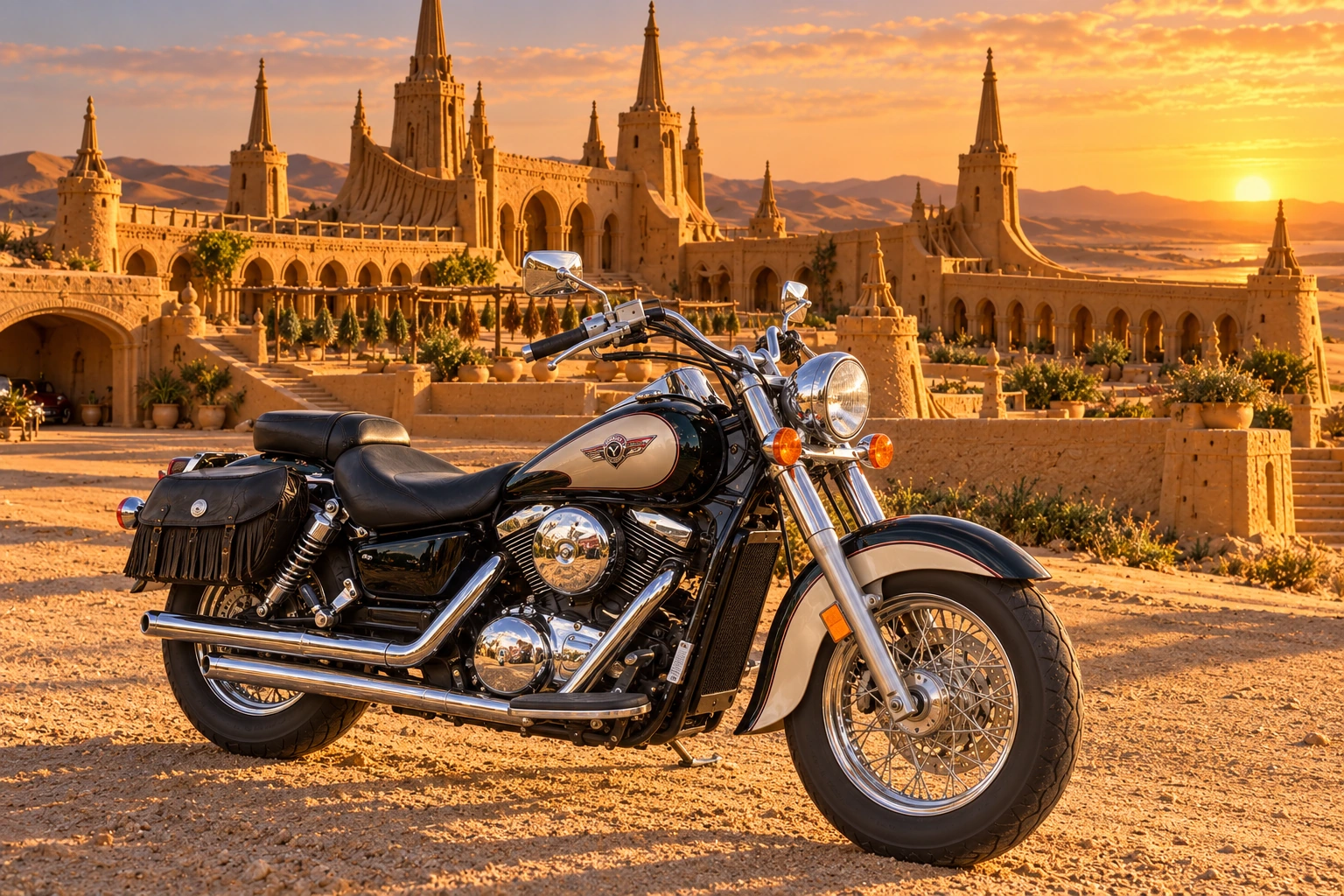 Santi’s 1999 Kawasaki Vulcan Classic 1500. Kawasaki Vulcan at Sundial Court. Fictional automotive artwork.