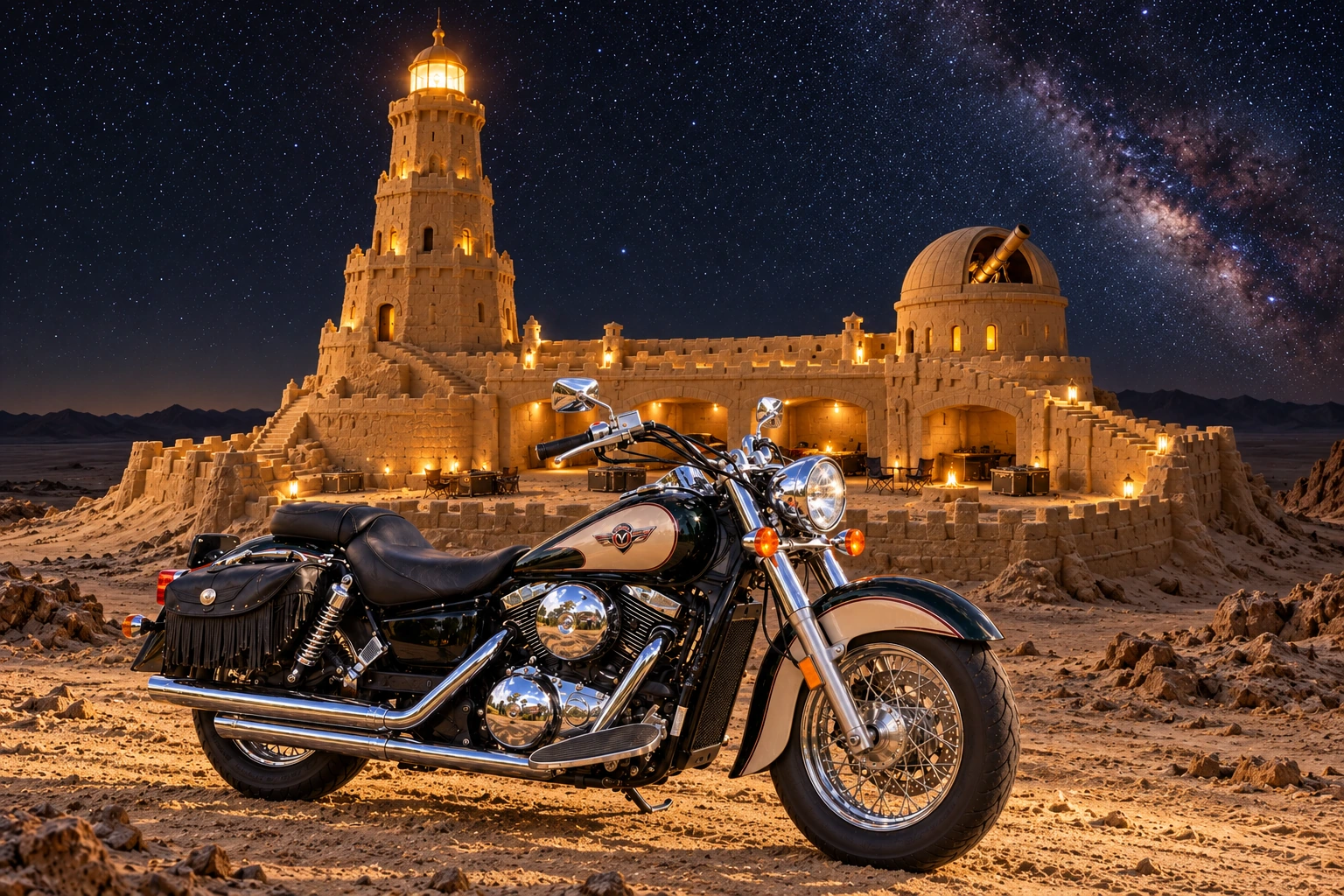 Santi’s 1999 Kawasaki Vulcan Classic 1500. Vulcan Before the Last Beacon. Fictional automotive artwork.