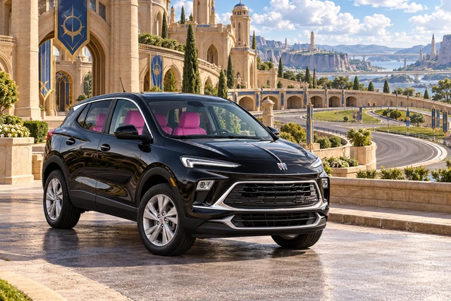 Stormy’s black Skydancer — 2025 Buick Encore GX. Black Buick at Courbe Royale. Fictional automotive artwork.