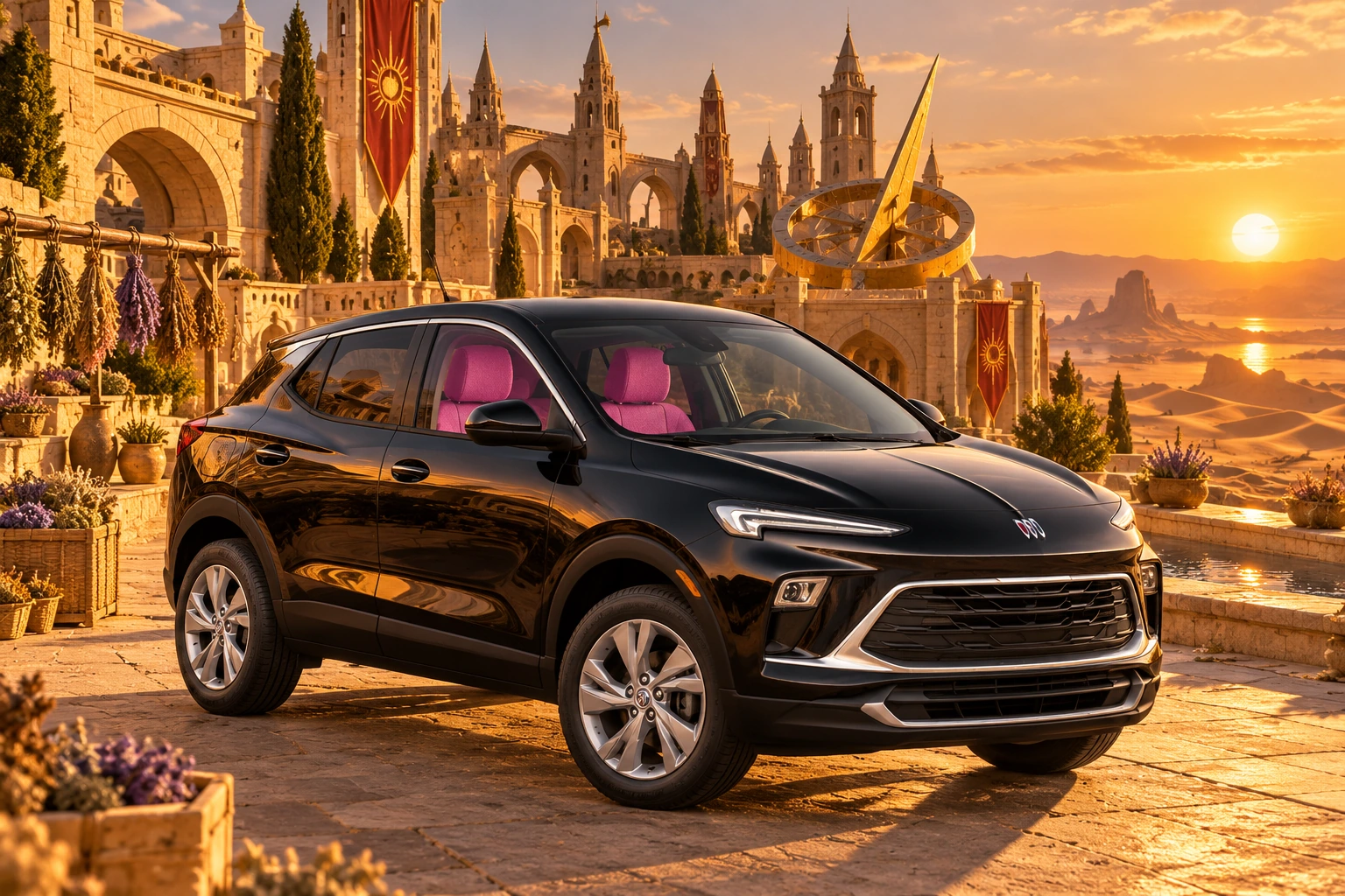 Stormy’s black Skydancer — 2025 Buick Encore GX. Black Buick at Sundial Court. Fictional automotive artwork.