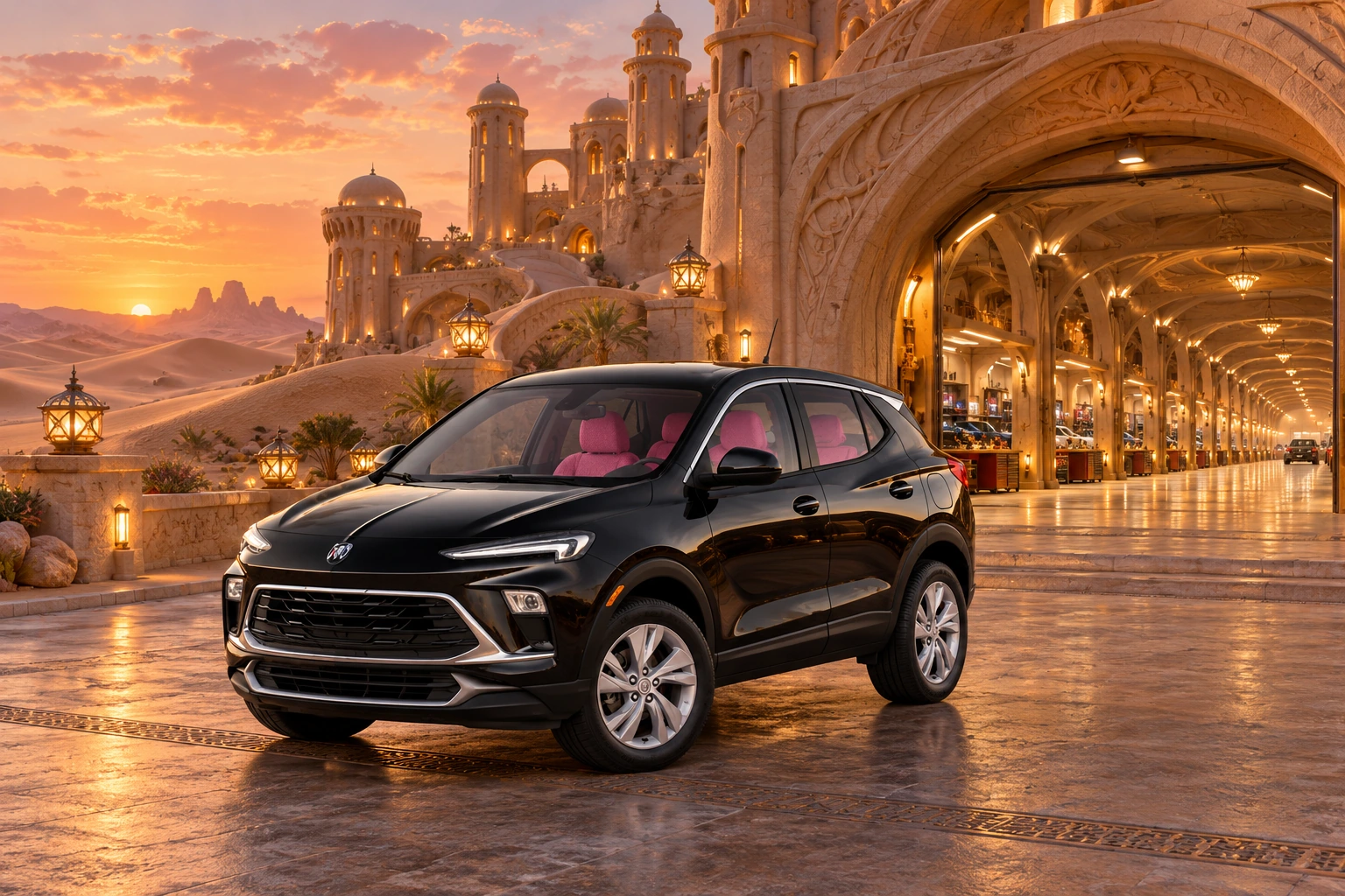 Stormy’s black Skydancer — 2025 Buick Encore GX. Black Buick at the Unending Garage. Fictional automotive artwork.