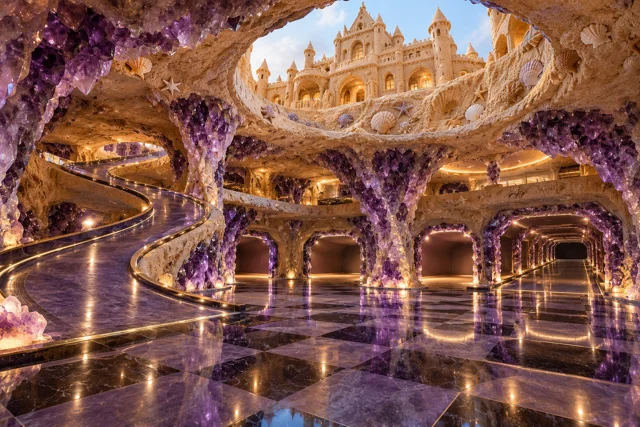 Amethyst cavern garage beneath a sand mansion