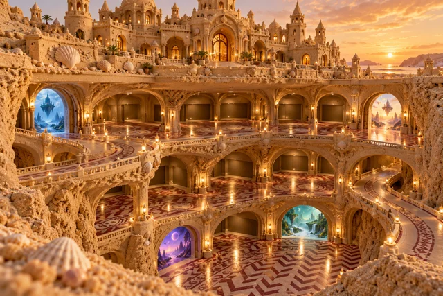 Enchanted sand palace garage with world portals