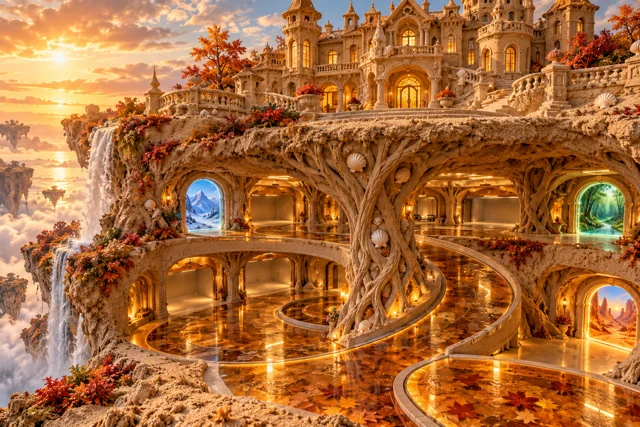 Multidimensional garage beneath a sand mansion