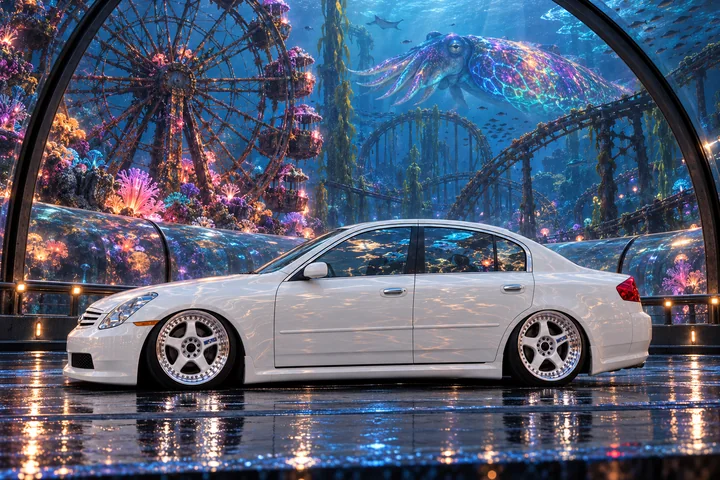 Pearl-white G35x in a bioluminescent coral kingdom.