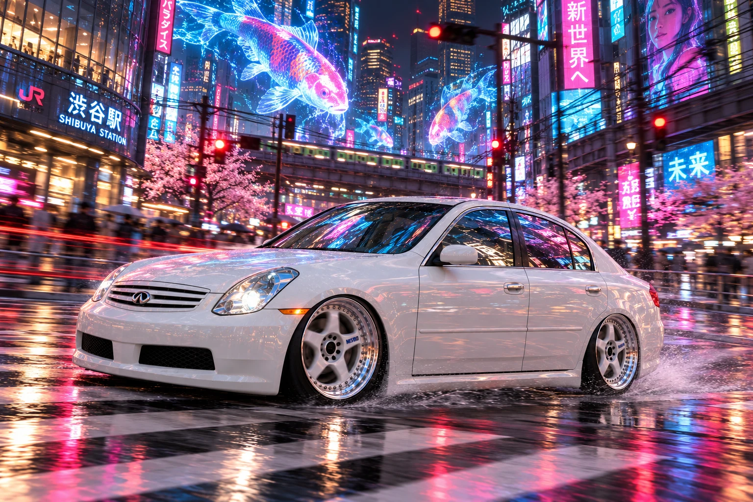 Neon Koi Drift Through Shibuya.