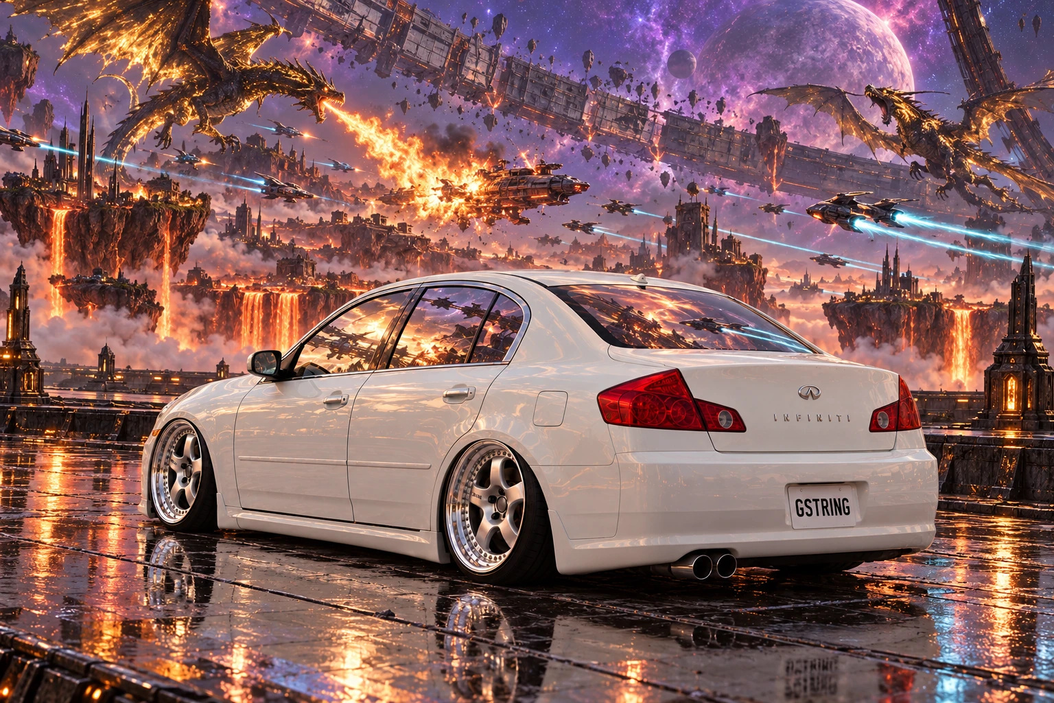White Infiniti Beneath Dragonfire and Starships.