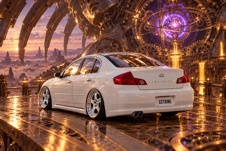 White Infiniti on the Brass Timebridge.