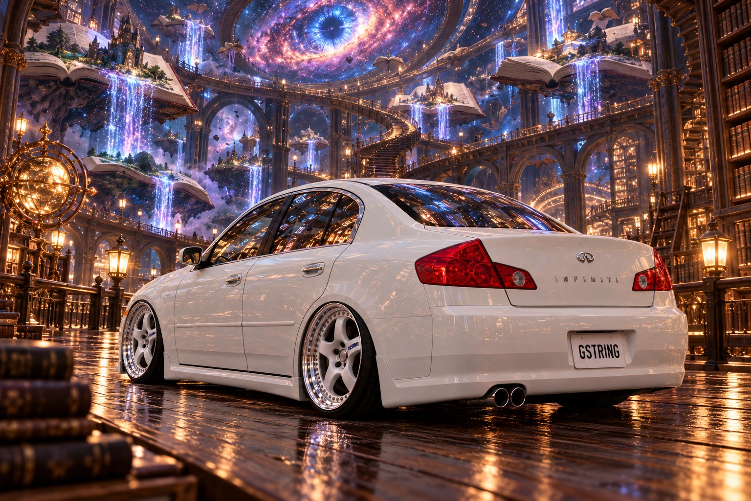 White Infiniti in the Gravity Library.