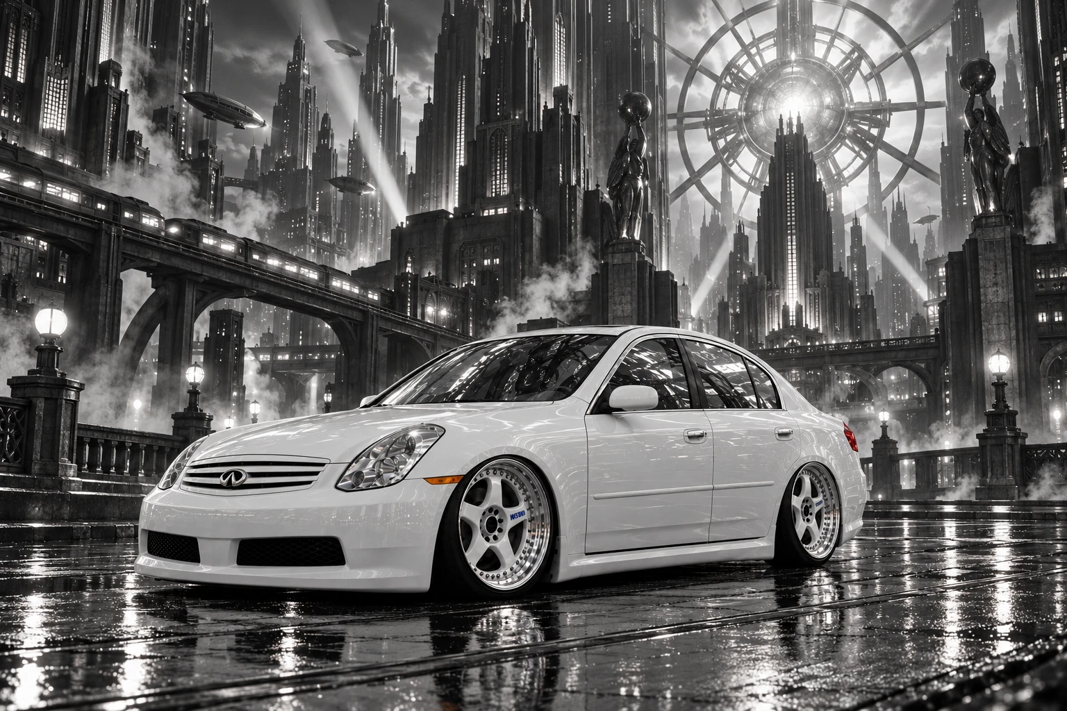 Infiniti in a Monochrome Art Deco City.