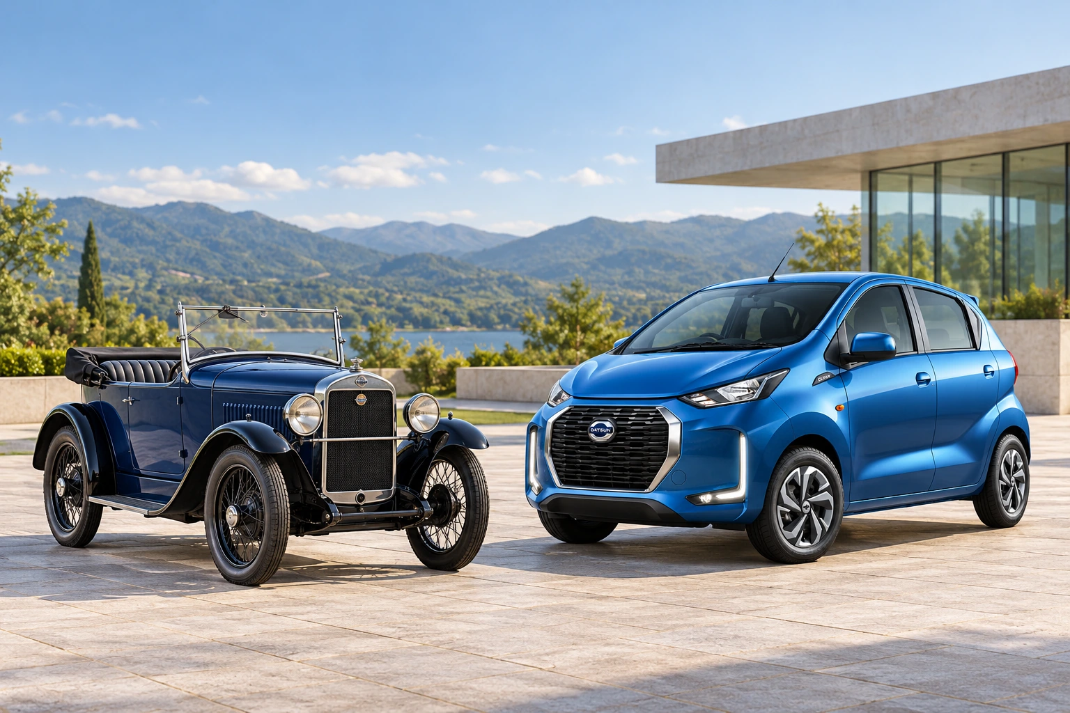 1932 Model 11 beside 2022 redi-GO