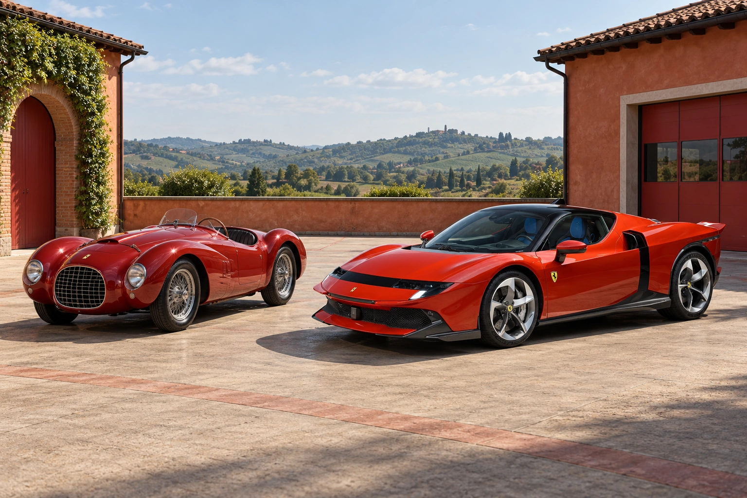 1947 125 S beside 2025 849 Testarossa