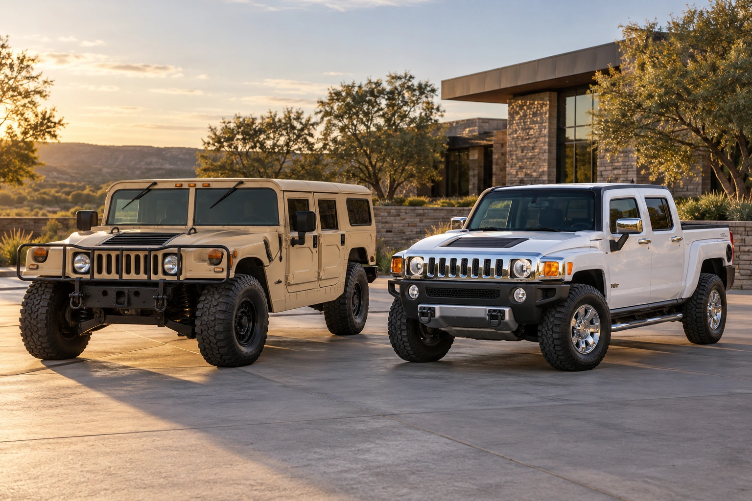 1992 Civilian HUMMER (later H1) beside 2010 H3T