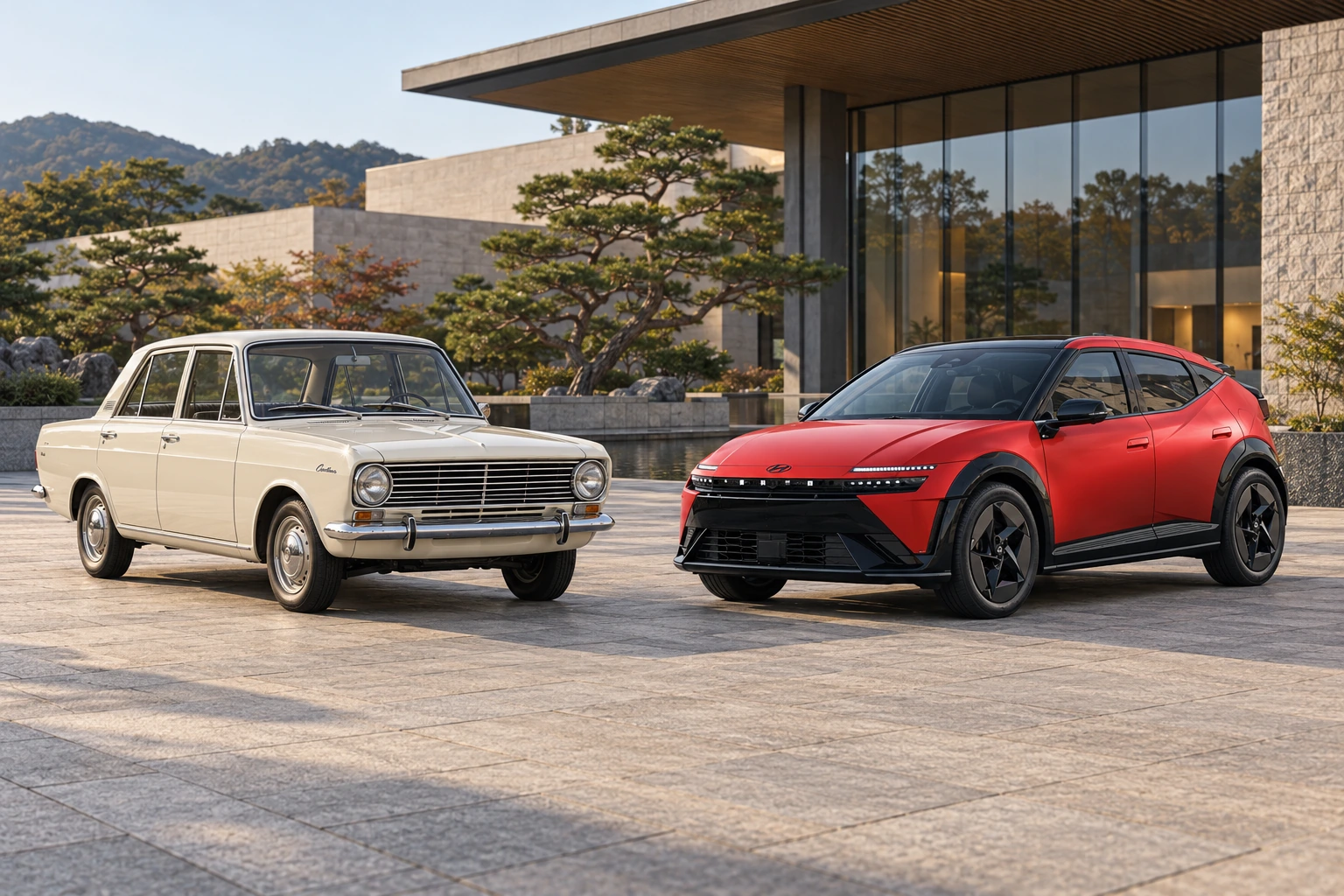 1968 Cortina beside 2026 IONIQ 3