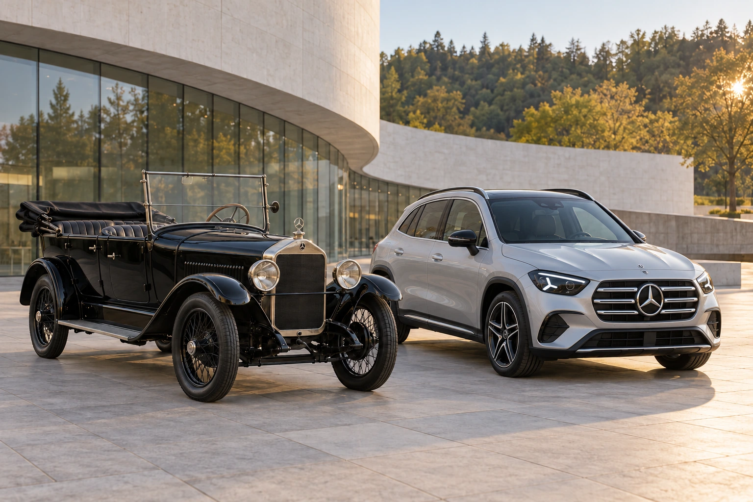 1926 8/38 PS (W 02) beside 2026 GLA 250+ electric