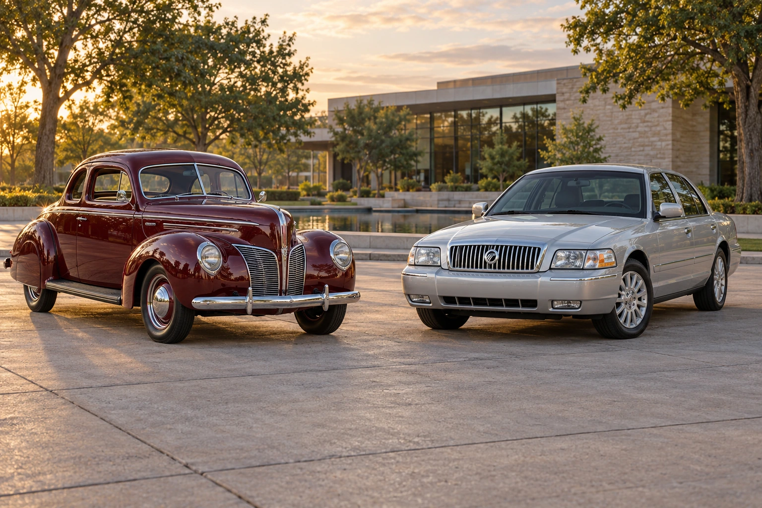 1939 Eight beside 2011 Grand Marquis