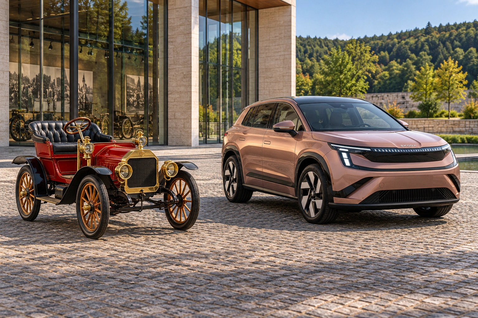 1905 Laurin & Klement Voiturette A beside 2026 Peaq