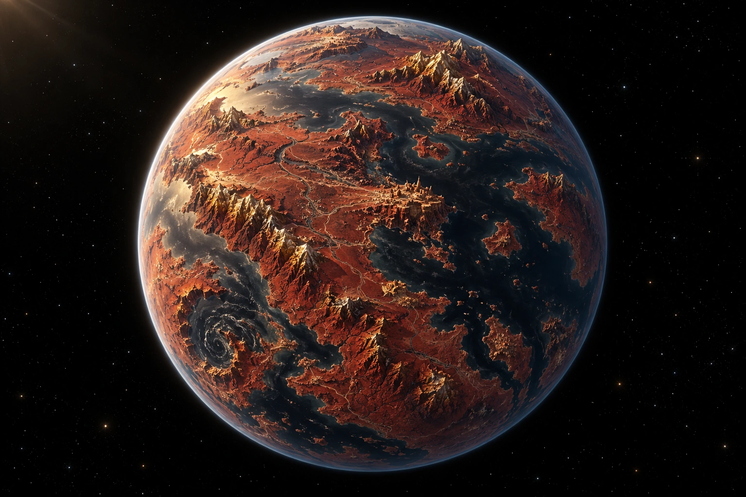 Cavallara, a detailed fictional planet inspired by Ferrari