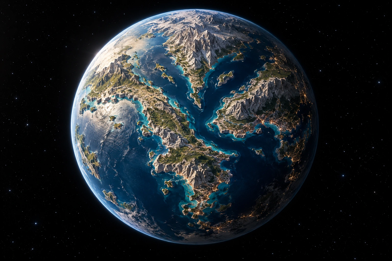 Tridentis, a detailed fictional planet inspired by Maserati
